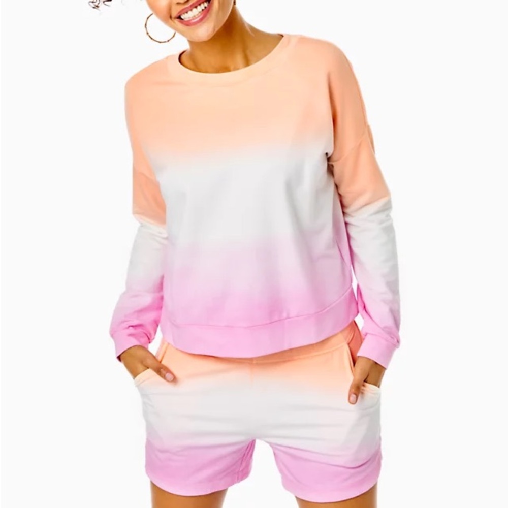 Lilly Pulitzer Sheridan Long Sleeve Sweatshirt Cantaloupe Dip Sz S